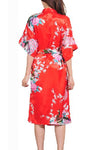 Women's Kimono Silk Satin Bath Wrap Robe - Peacock &amp; Blossom Design, Short