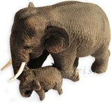 Hand Carved Teak wooden Thai Elephants Figure : Mom &amp; Baby